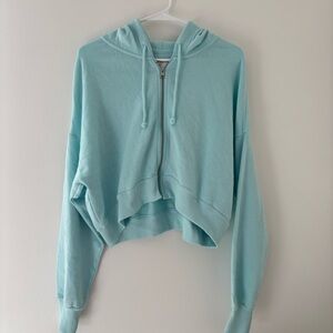 Light Blue Hollister Crop Oversized Terry Full-Zip Hoodie